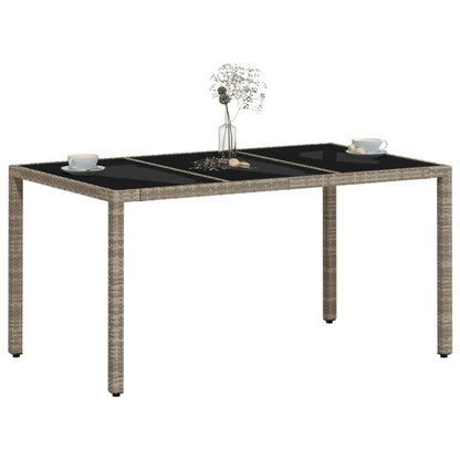 vidaXL Garden Table with Glass Top Light Grey 150x90x75 cm Poly Rattan