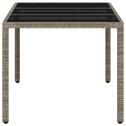 vidaXL Garden Table with Glass Top Light Grey 150x90x75 cm Poly Rattan