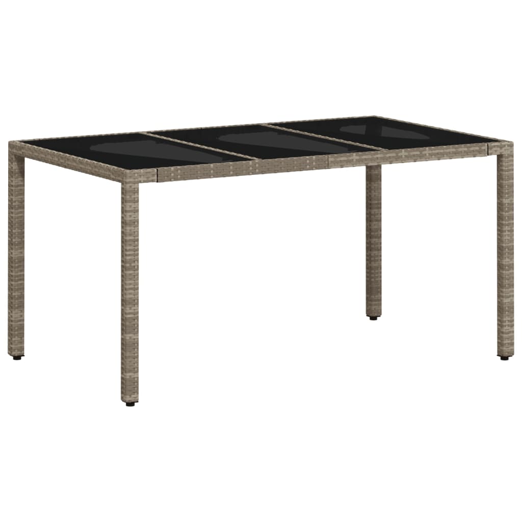 vidaXL Garden Table with Glass Top Light Grey 150x90x75 cm Poly Rattan