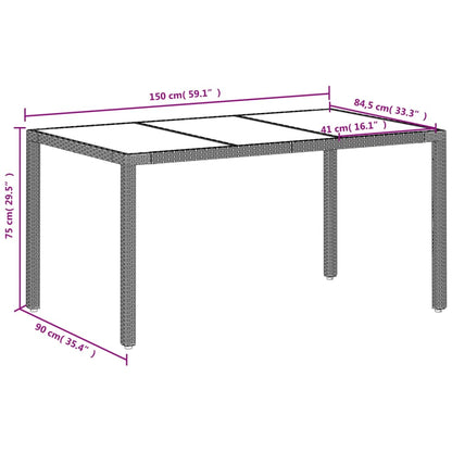 vidaXL Garden Table with Glass Top Light Grey 150x90x75 cm Poly Rattan