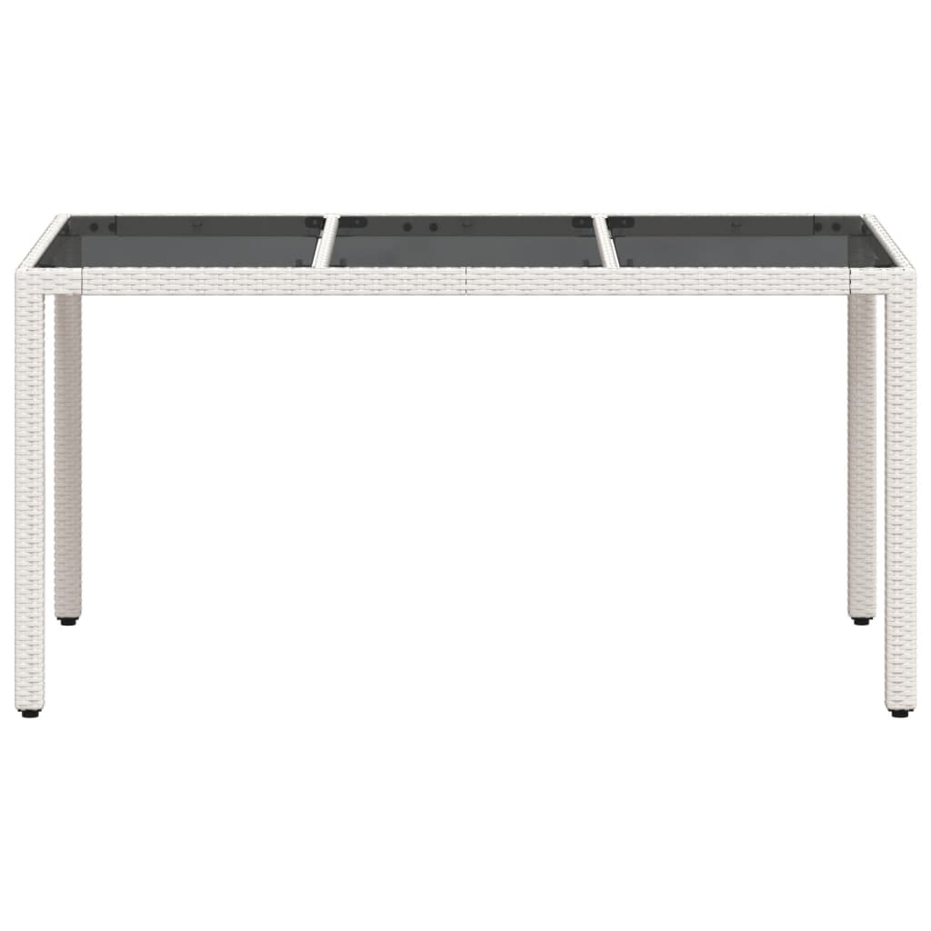 vidaXL Garden Table with Glass Top White 150x90x75 cm Poly Rattan
