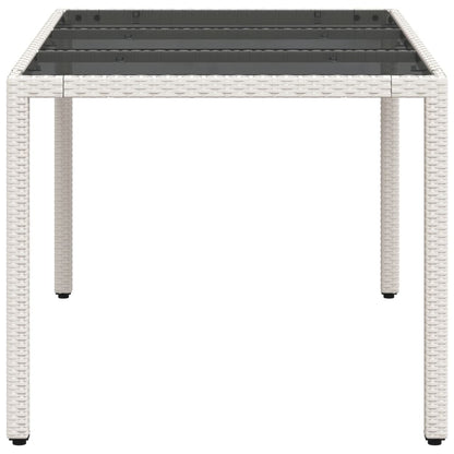 vidaXL Garden Table with Glass Top White 150x90x75 cm Poly Rattan