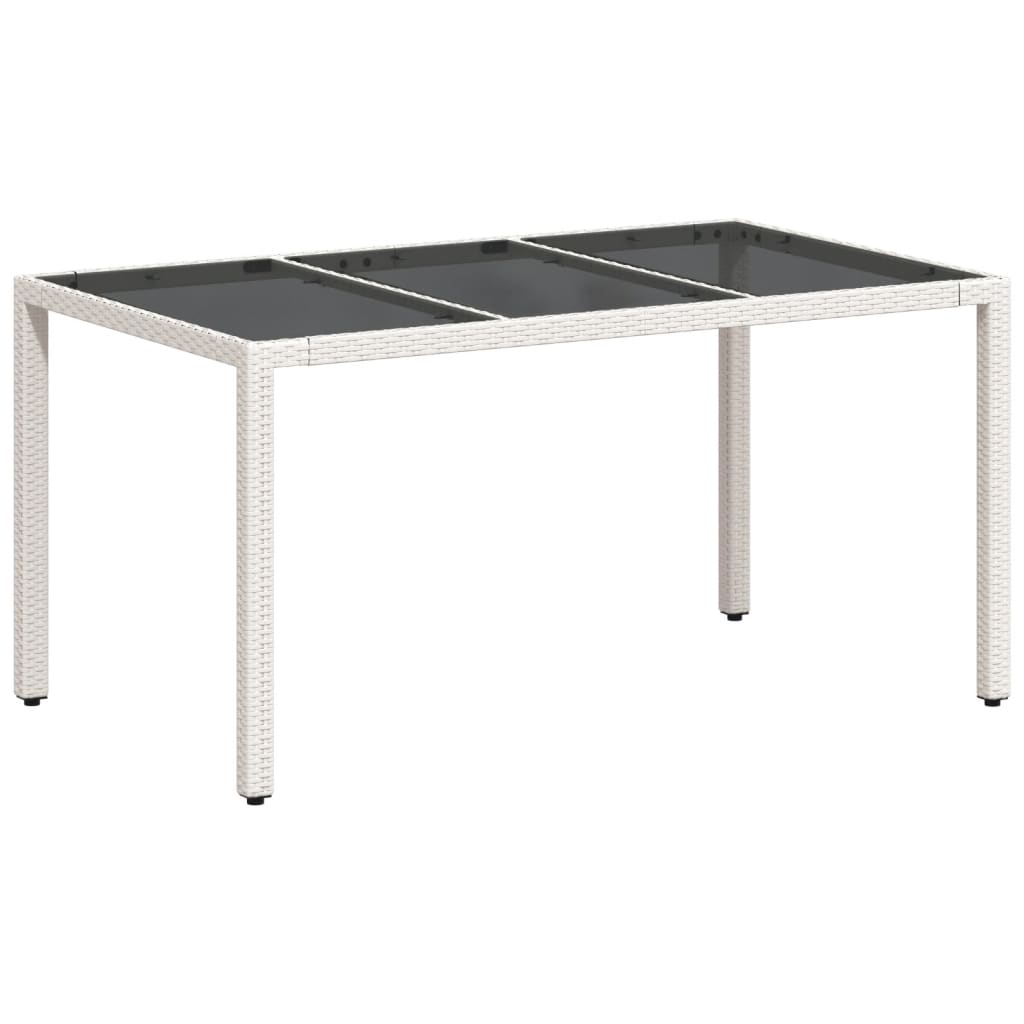 vidaXL Garden Table with Glass Top White 150x90x75 cm Poly Rattan