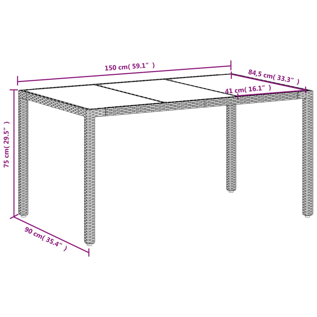 vidaXL Garden Table with Glass Top White 150x90x75 cm Poly Rattan