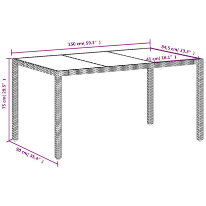 vidaXL Garden Table with Glass Top White 150x90x75 cm Poly Rattan