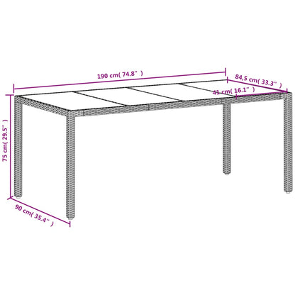 vidaXL Garden Table with Glass Top White 190x90x75 cm Poly Rattan