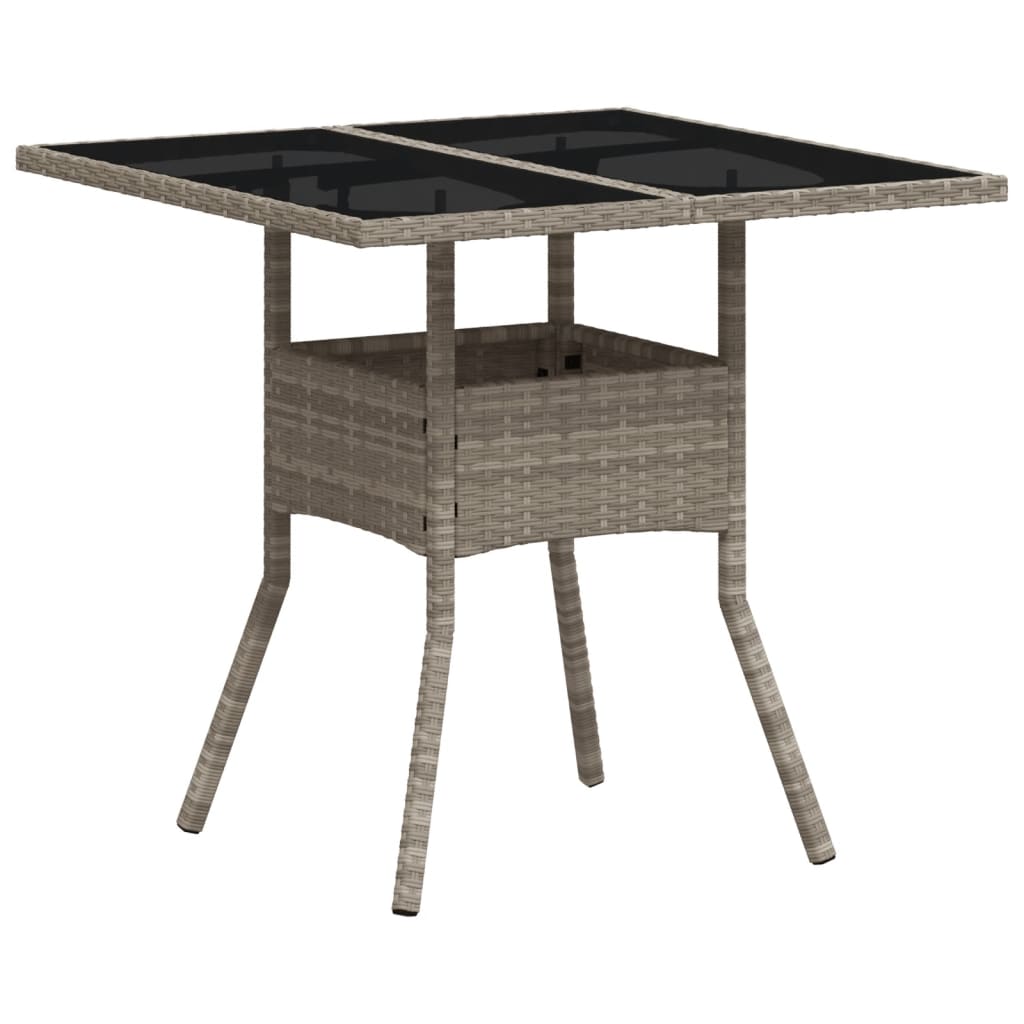 vidaXL Garden Table with Glass Top Light Grey 80x80x75 cm Poly Rattan