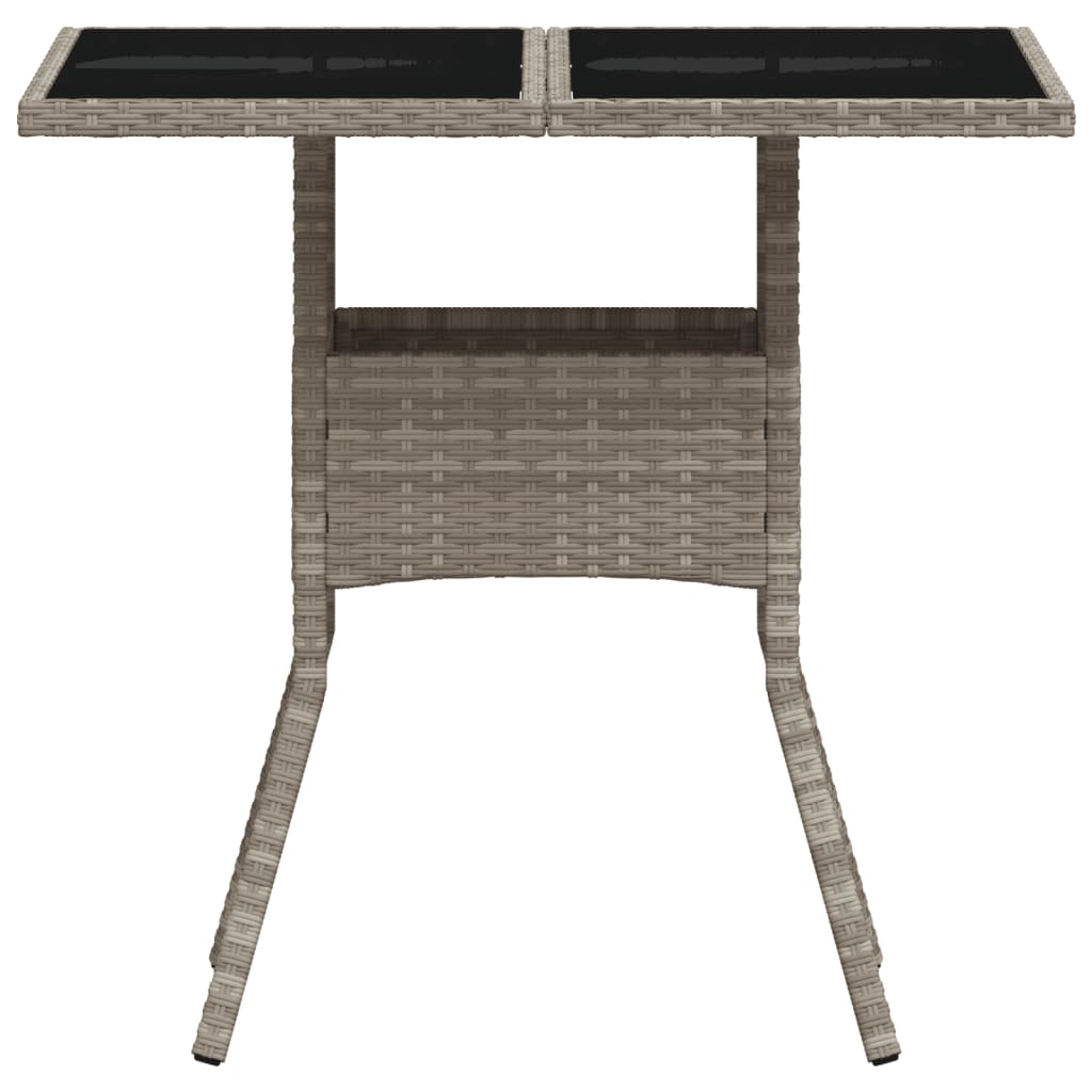 vidaXL Garden Table with Glass Top Light Grey 80x80x75 cm Poly Rattan