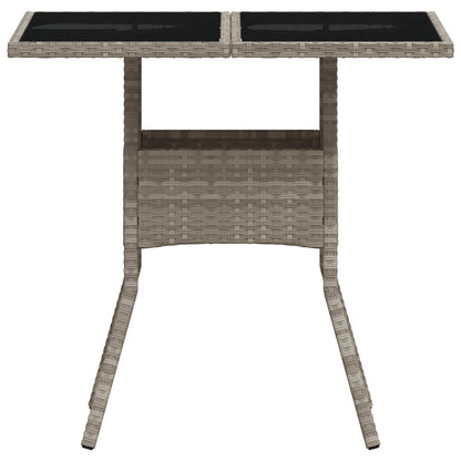 vidaXL Garden Table with Glass Top Light Grey 80x80x75 cm Poly Rattan