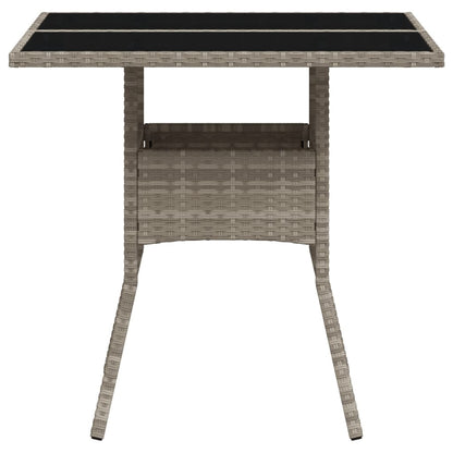 vidaXL Garden Table with Glass Top Light Grey 80x80x75 cm Poly Rattan