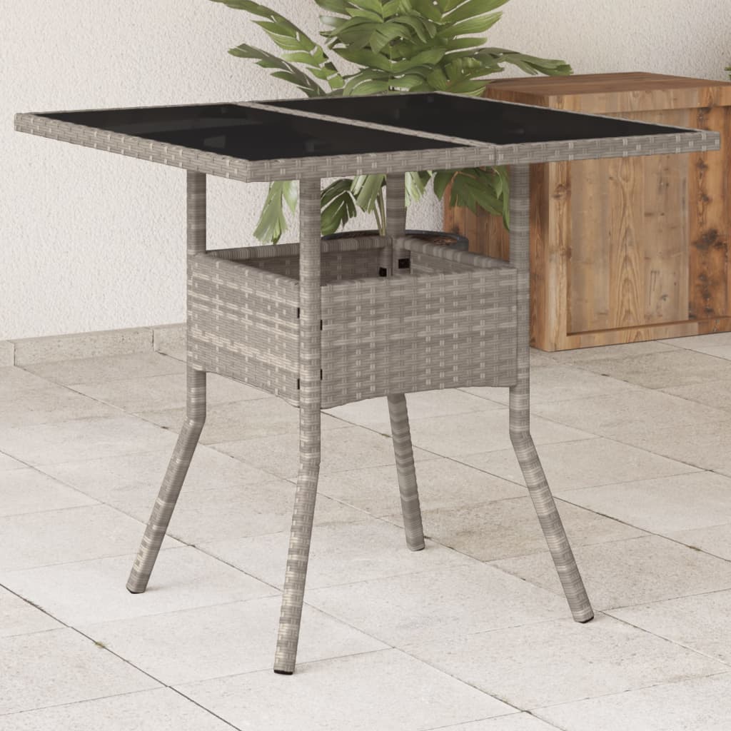 vidaXL Garden Table with Glass Top Light Grey 80x80x75 cm Poly Rattan