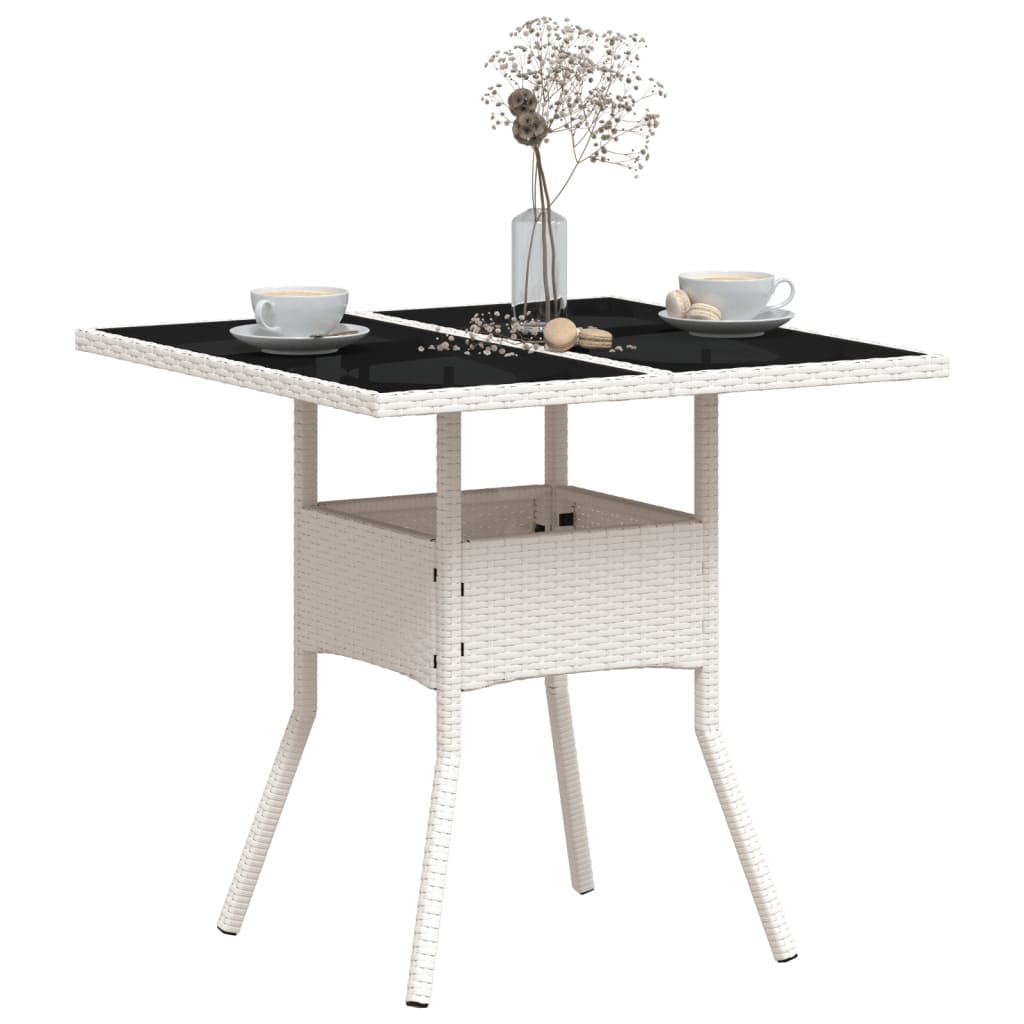 vidaXL Garden Table with Glass Top White 80x80x75 cm Poly Rattan