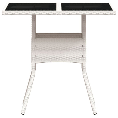 vidaXL Garden Table with Glass Top White 80x80x75 cm Poly Rattan