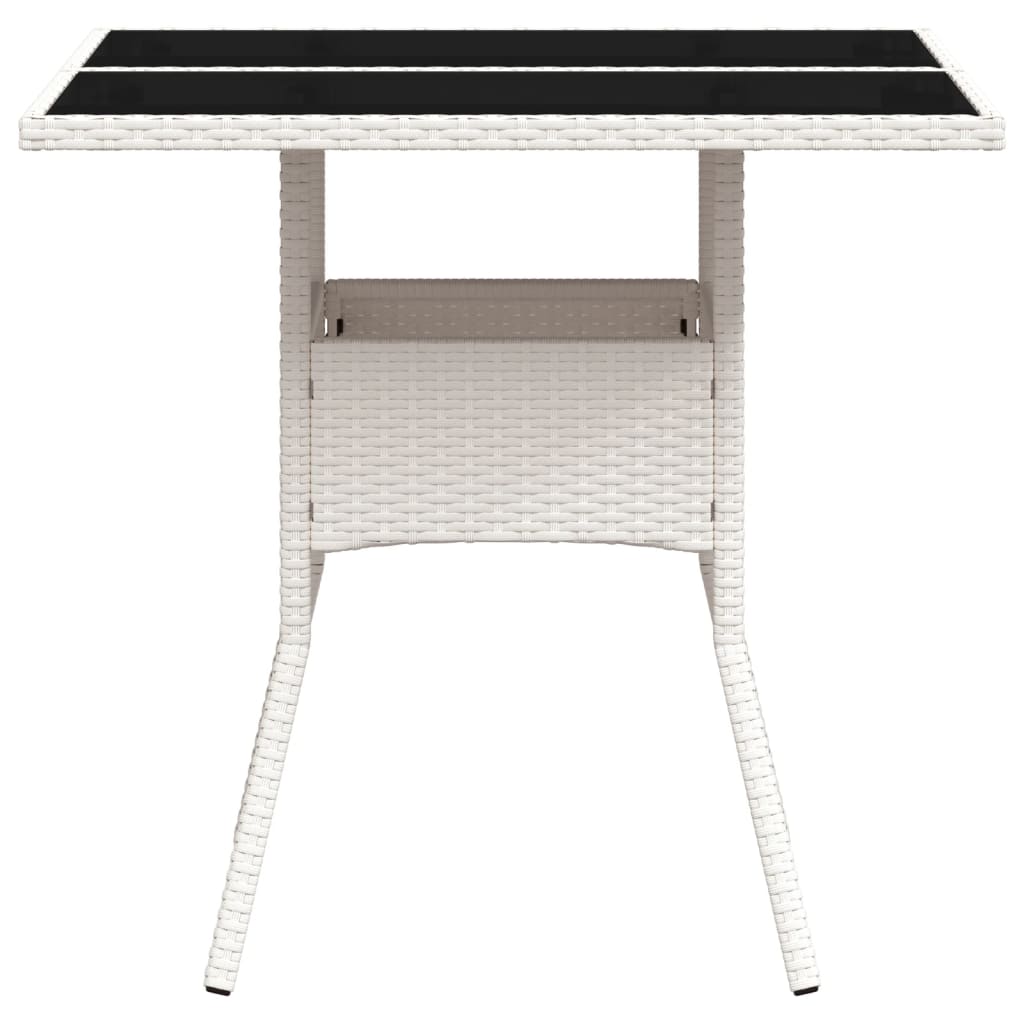 vidaXL Garden Table with Glass Top White 80x80x75 cm Poly Rattan