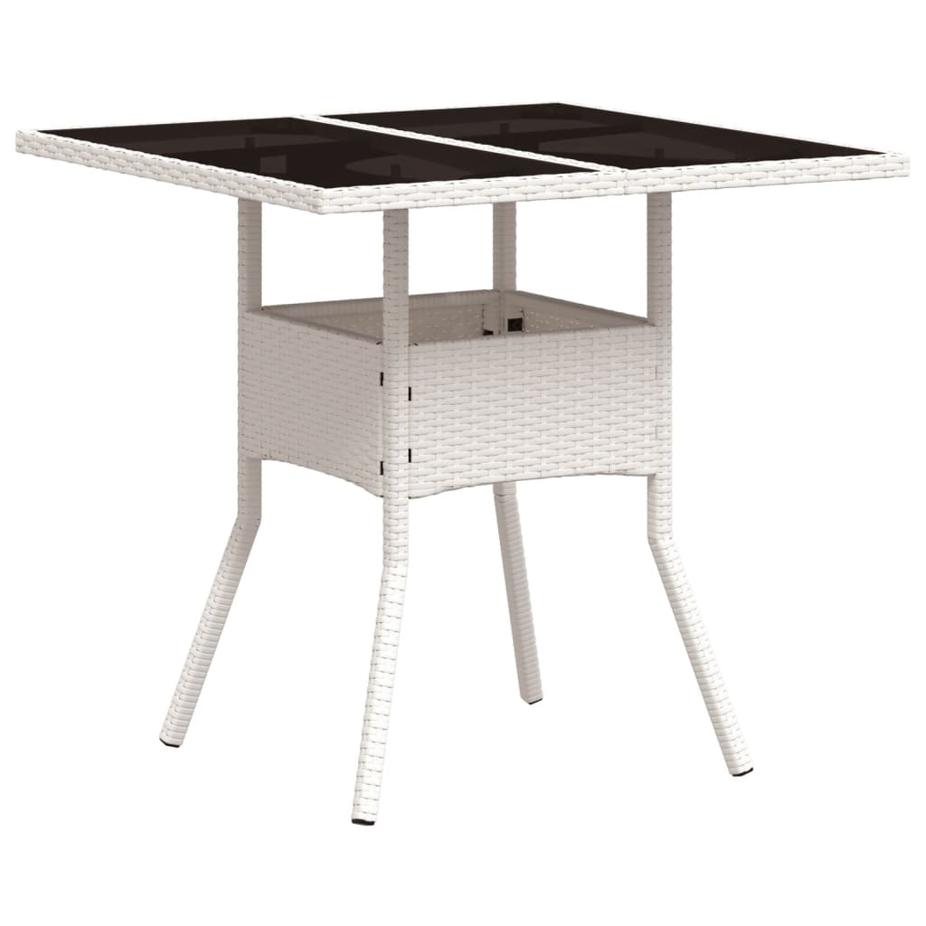 vidaXL Garden Table with Glass Top White 80x80x75 cm Poly Rattan