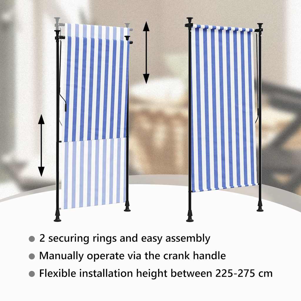 vidaXL Outdoor Roller Blind Blue and White 100x270 cm Fabric&Steel