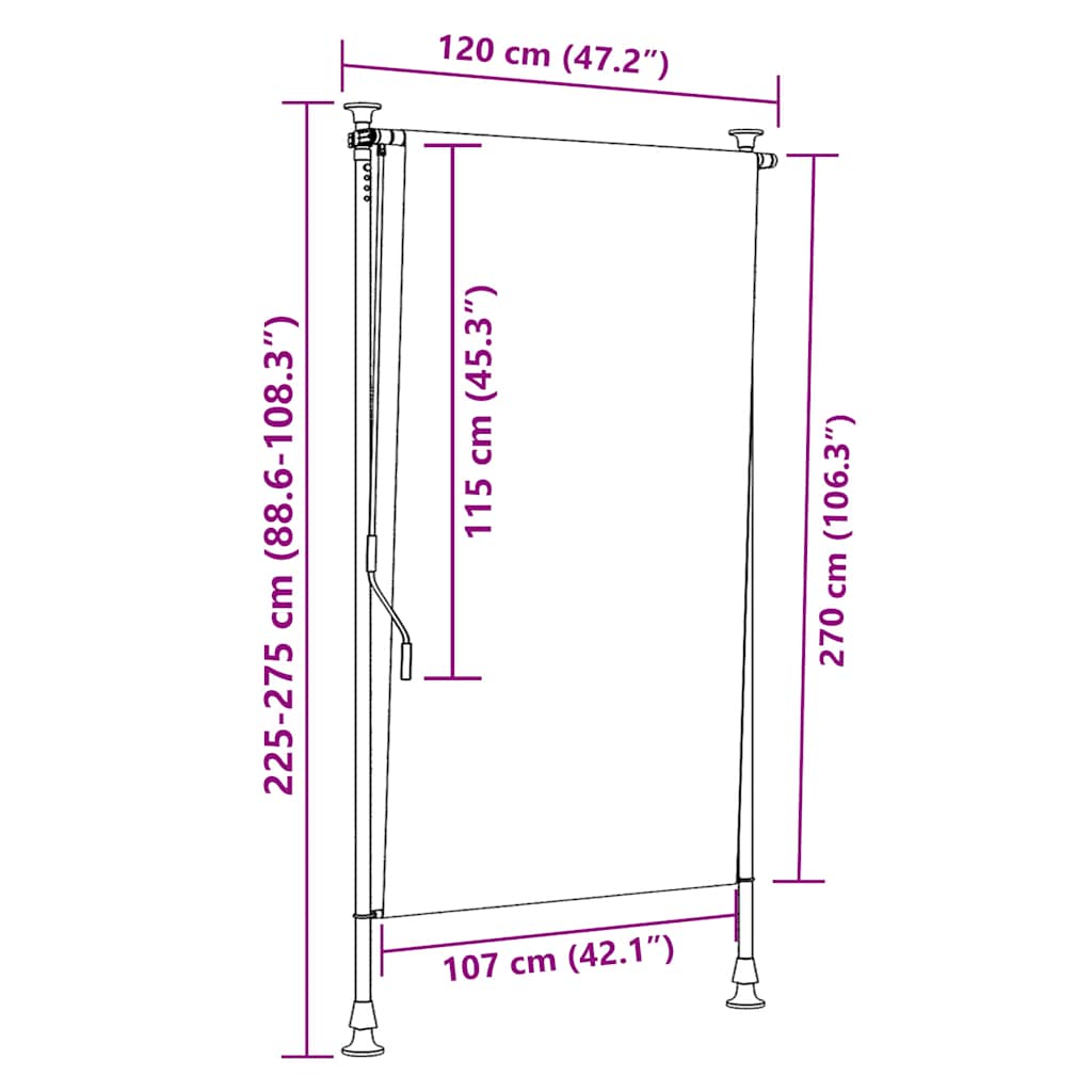 vidaXL Outdoor Roller Blind Blue and White 120x270 cm Fabric&Steel