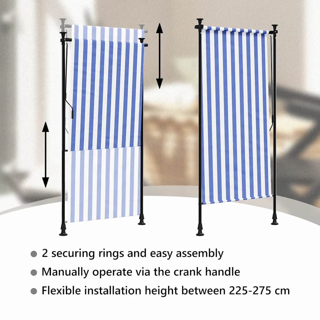 vidaXL Outdoor Roller Blind Blue and White 120x270 cm Fabric&Steel