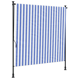 vidaXL Outdoor Roller Blind Blue and White 150x270 cm Fabric&Steel