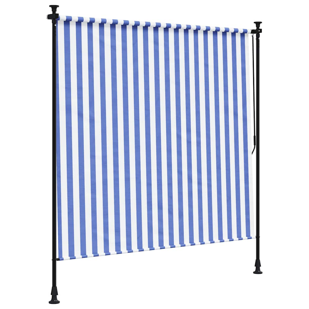 vidaXL Outdoor Roller Blind Blue and White 150x270 cm Fabric&Steel