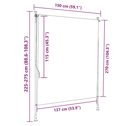 vidaXL Outdoor Roller Blind Blue and White 150x270 cm Fabric&Steel