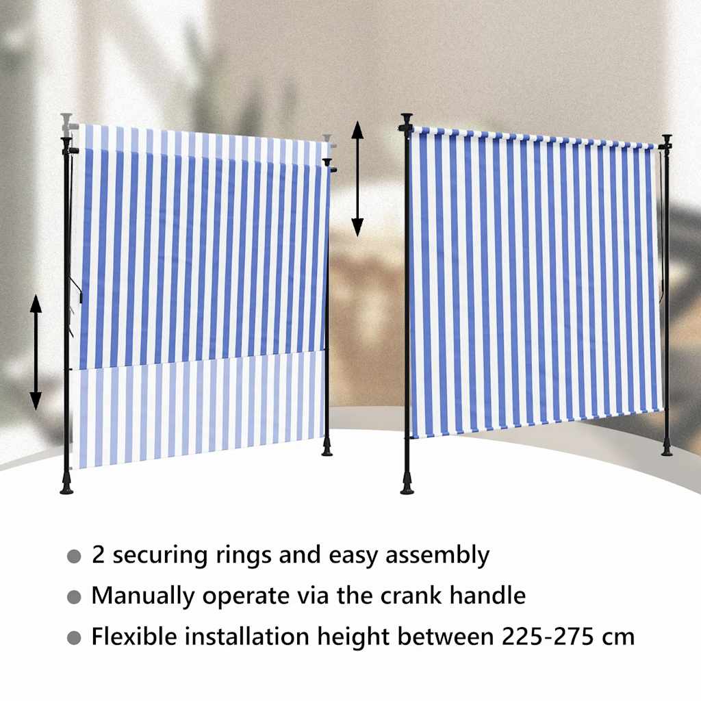 vidaXL Outdoor Roller Blind Blue and White 150x270 cm Fabric&Steel