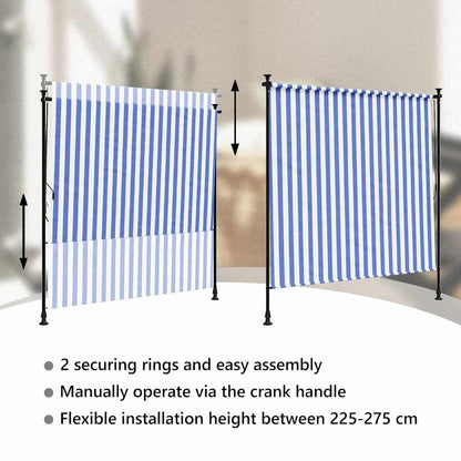 vidaXL Outdoor Roller Blind Blue and White 150x270 cm Fabric&Steel
