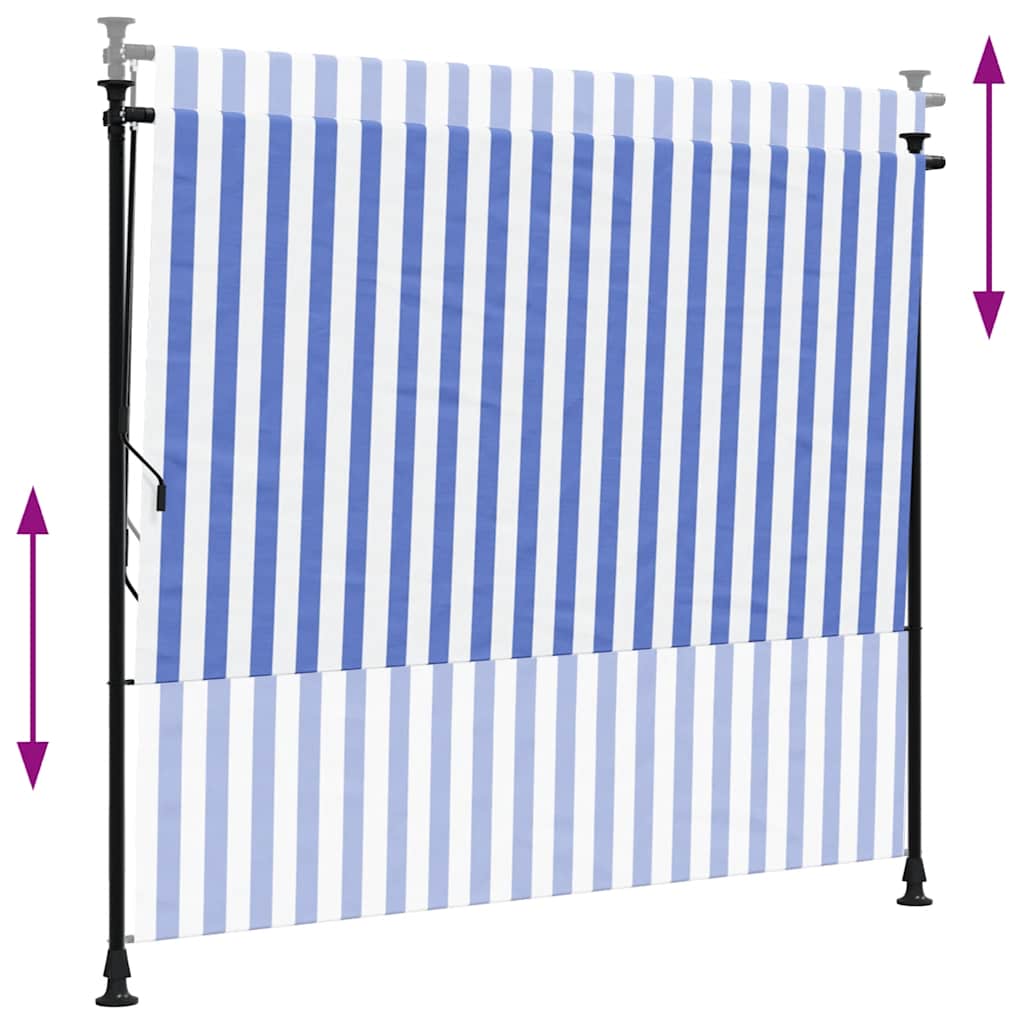 vidaXL Outdoor Roller Blind Blue and White 200x270 cm Fabric&Steel