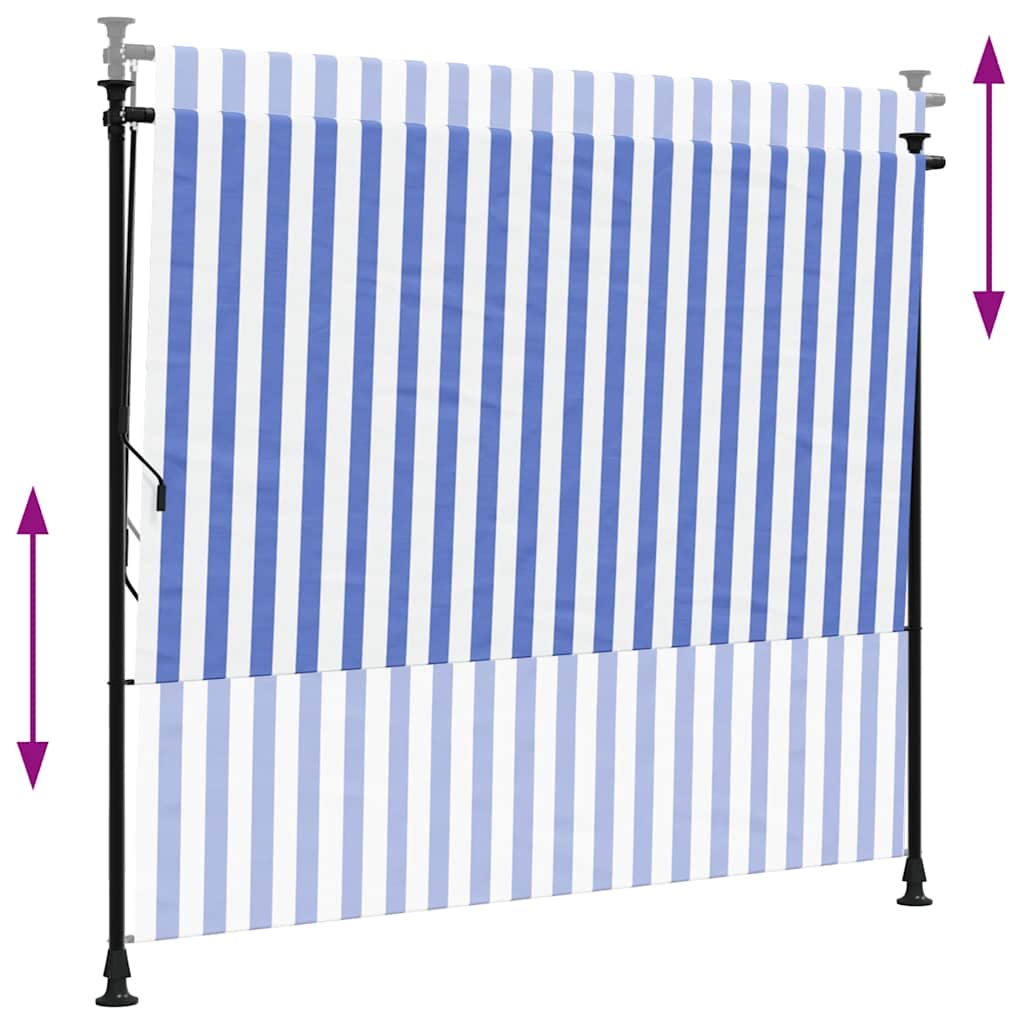 vidaXL Outdoor Roller Blind Blue and White 200x270 cm Fabric&Steel