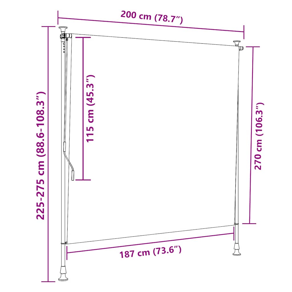vidaXL Outdoor Roller Blind Blue and White 200x270 cm Fabric&Steel