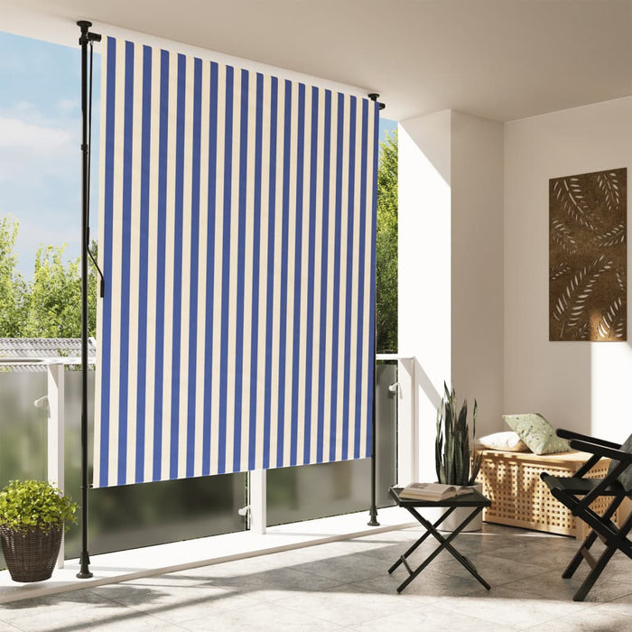vidaXL Outdoor Roller Blind Blue and White 200x270 cm Fabric&Steel