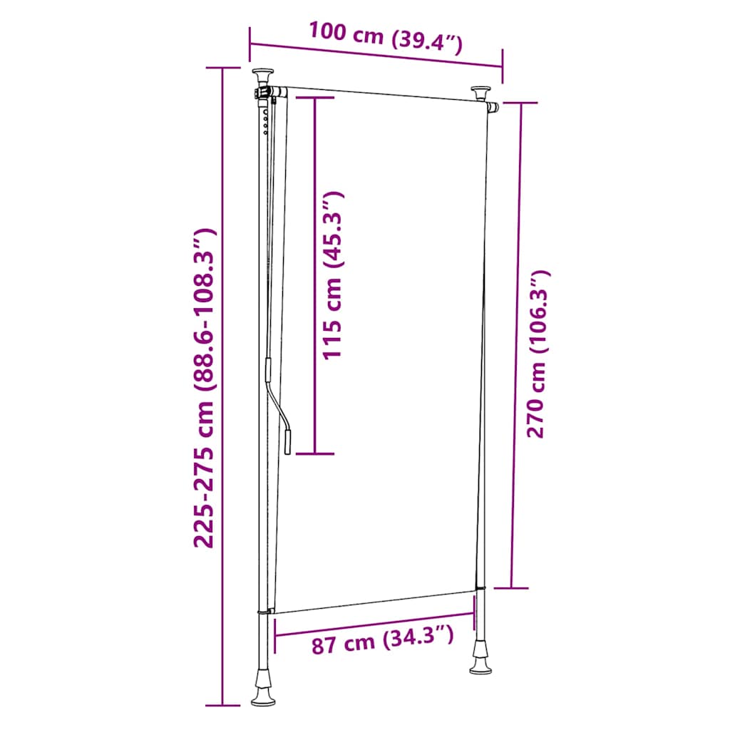 vidaXL Outdoor Roller Blind Orange and White 100x270 cm Fabric&Steel
