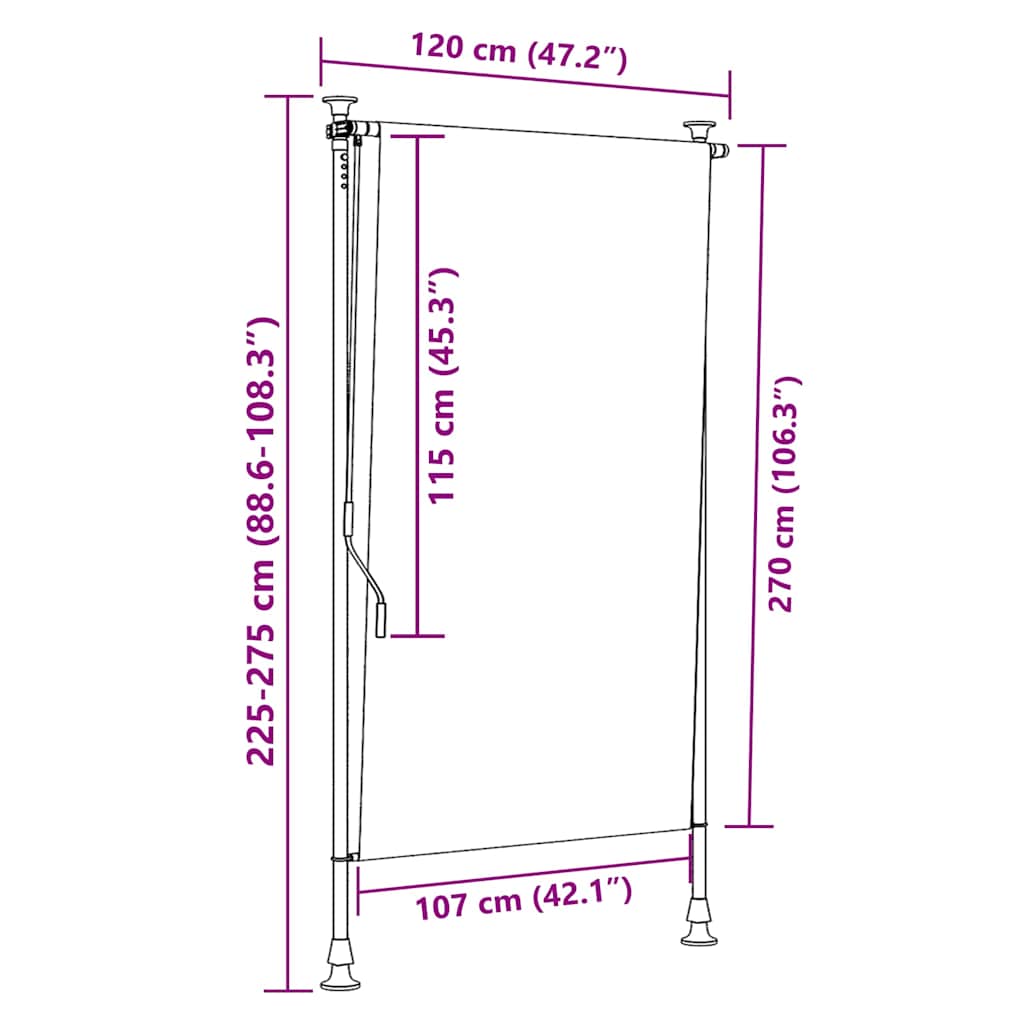 vidaXL Outdoor Roller Blind Orange and White 120x270 cm Fabric&Steel