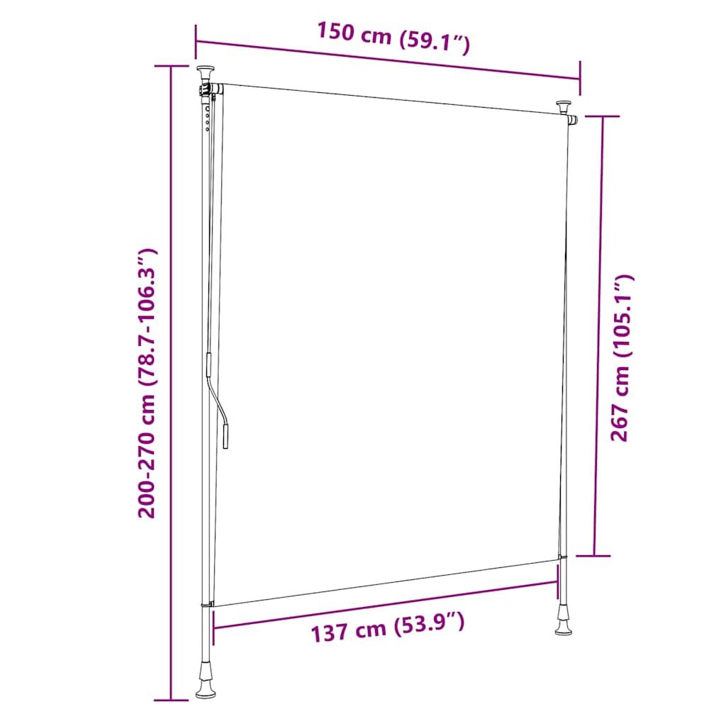 vidaXL Outdoor Roller Blind Orange and White 150x270 cm Fabric&Steel