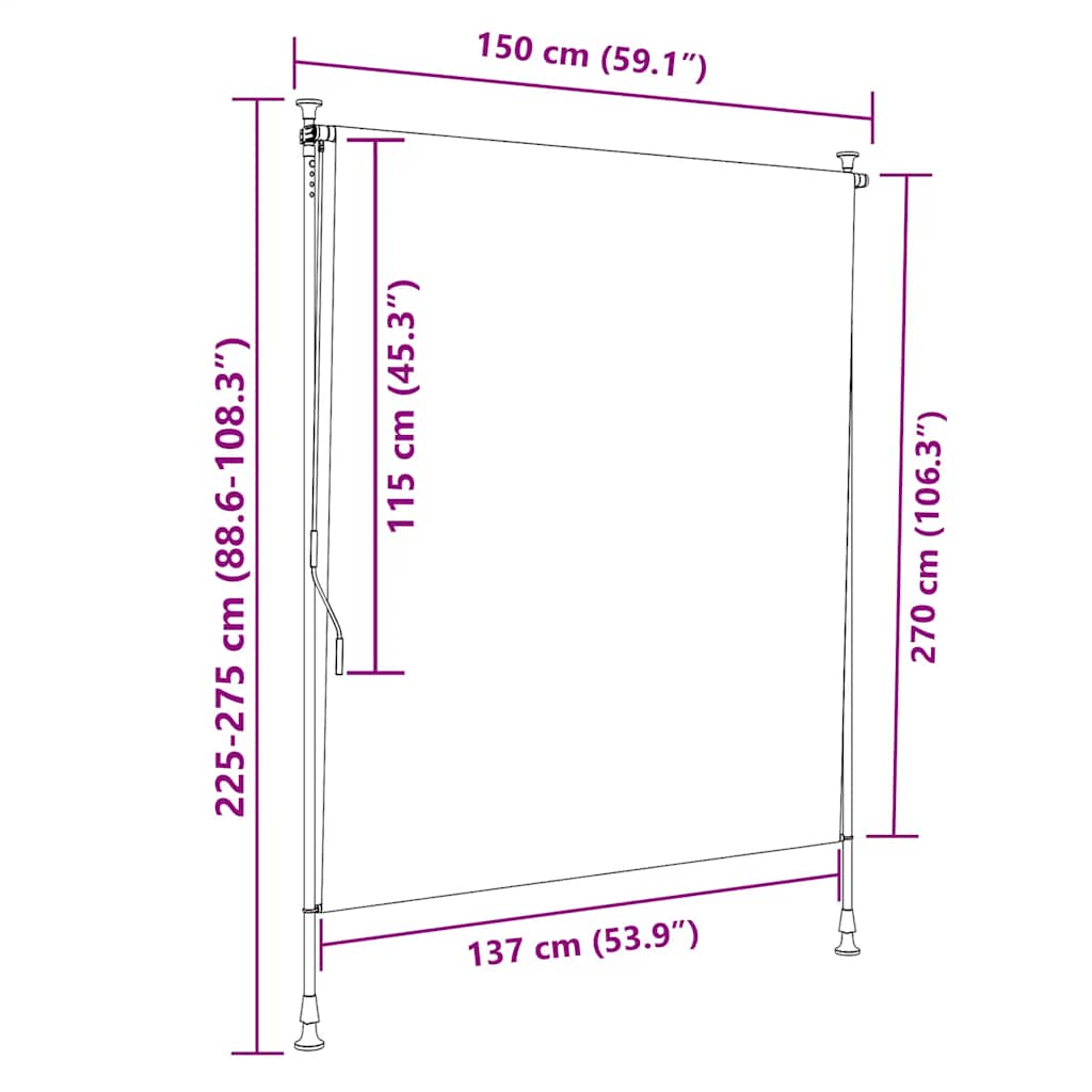 vidaXL Outdoor Roller Blind Orange and White 150x270 cm Fabric&Steel