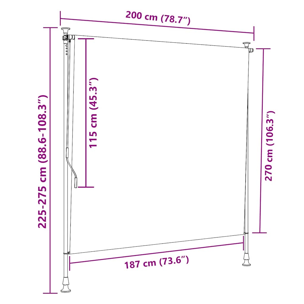 vidaXL Outdoor Roller Blind Orange and White 200x270 cm Fabric&Steel