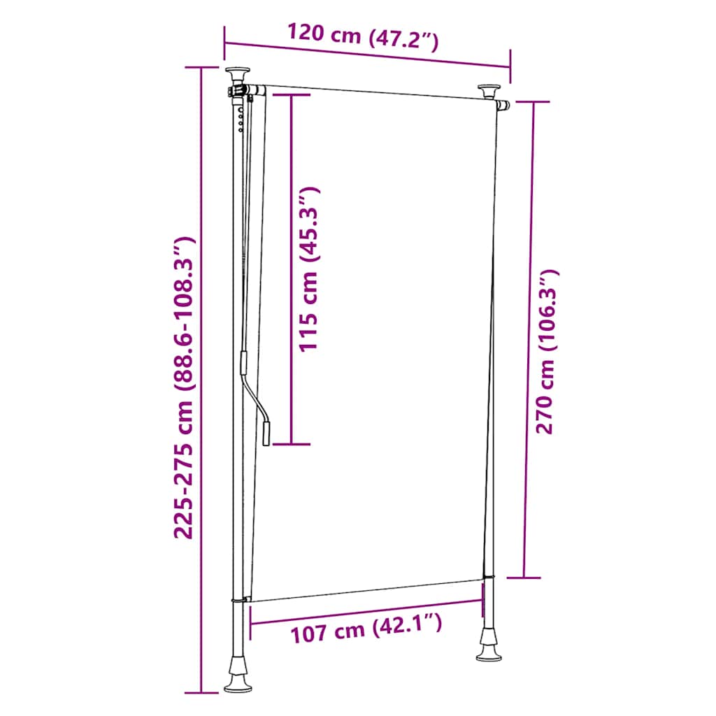 vidaXL Outdoor Roller Blind Yellow and White 120x270 cm Fabric&Steel