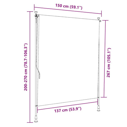 vidaXL Outdoor Roller Blind Yellow and White 150x270 cm Fabric&Steel