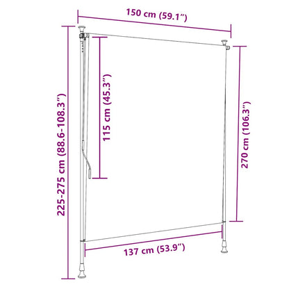 vidaXL Outdoor Roller Blind Yellow and White 150x270 cm Fabric&Steel