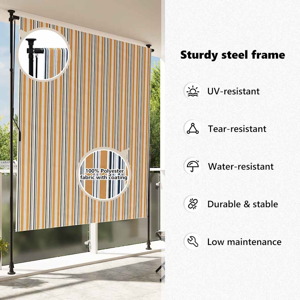 vidaXL Outdoor Roller Blind Yellow and White 150x270 cm Fabric&Steel