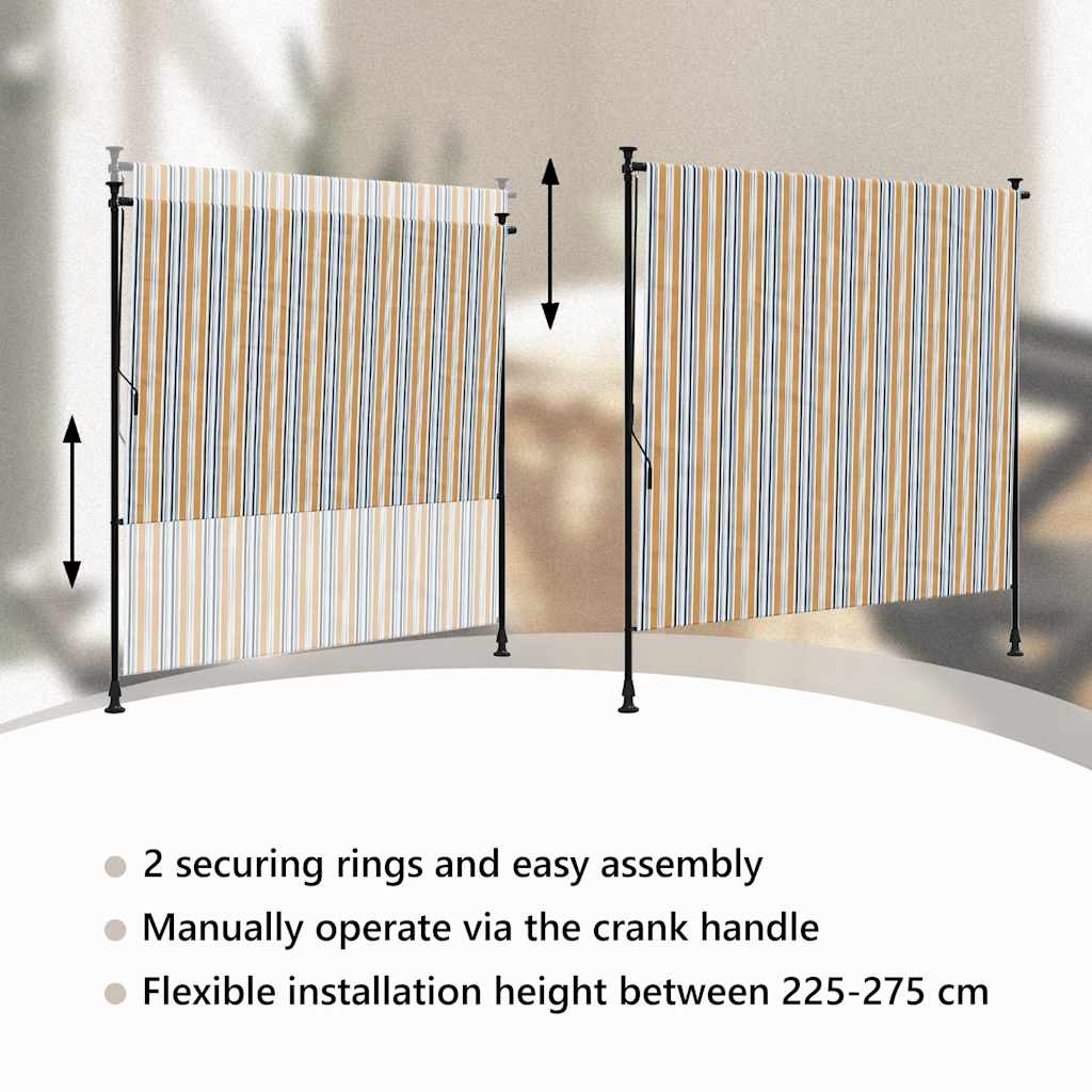 vidaXL Outdoor Roller Blind Yellow and White 150x270 cm Fabric&Steel