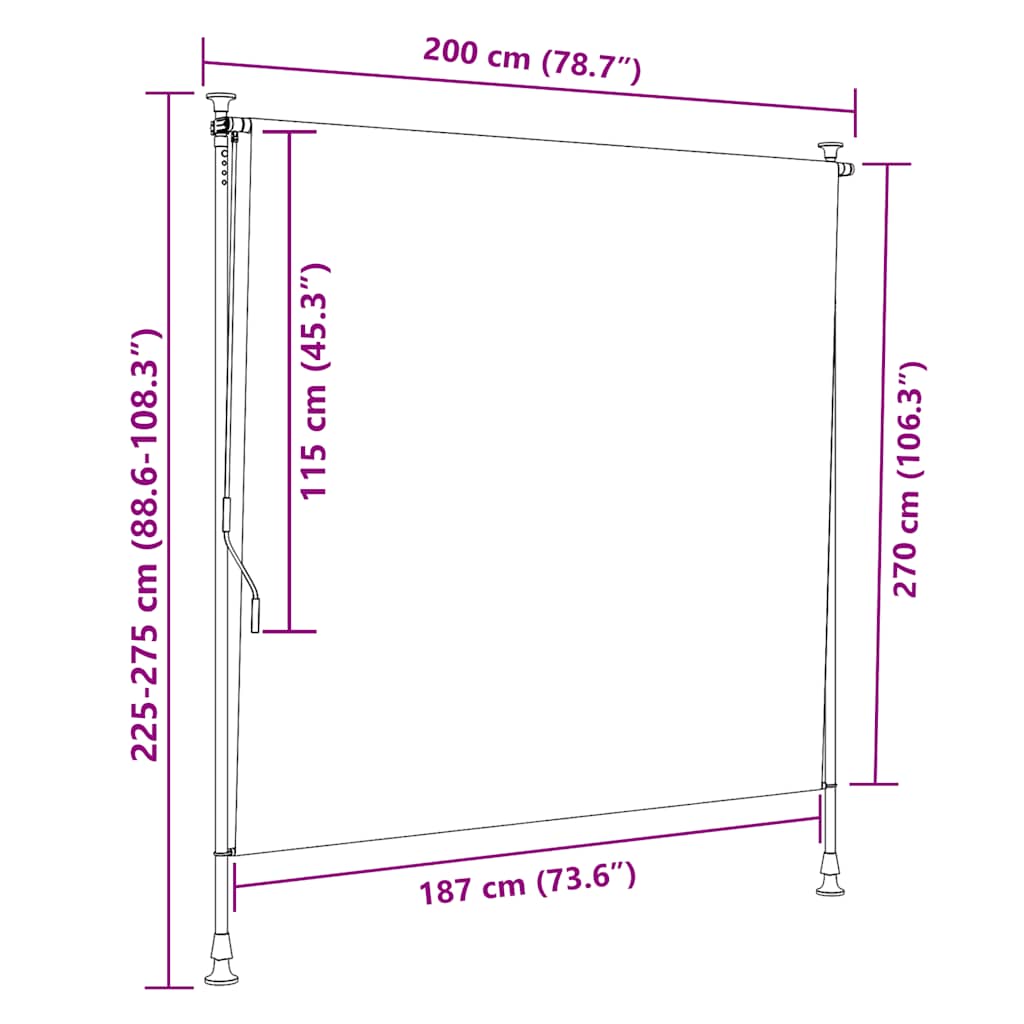 vidaXL Outdoor Roller Blind Yellow and White 200x270 cm Fabric&Steel