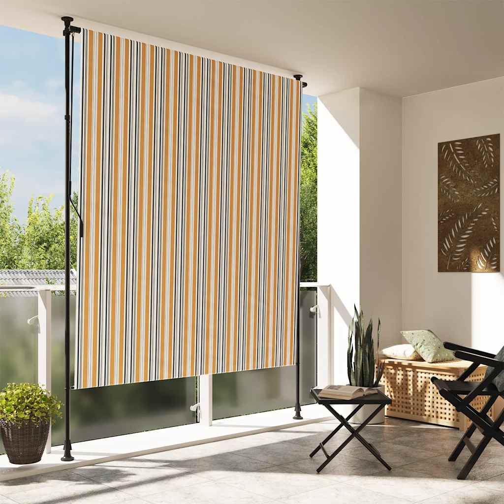 vidaXL Outdoor Roller Blind Yellow and White 200x270 cm Fabric&Steel