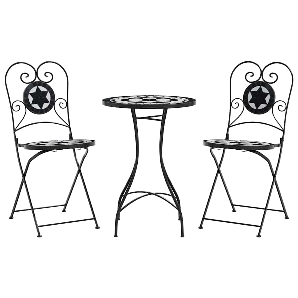 vidaXL Mosaic Bistro Set Black and White Iron and Ceramic