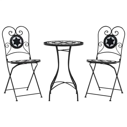 vidaXL Mosaic Bistro Set Black and White Iron and Ceramic