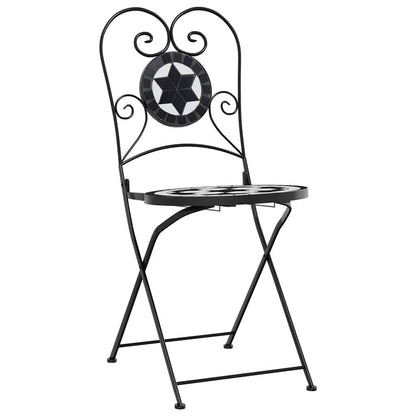 vidaXL Mosaic Bistro Set Black and White Iron and Ceramic