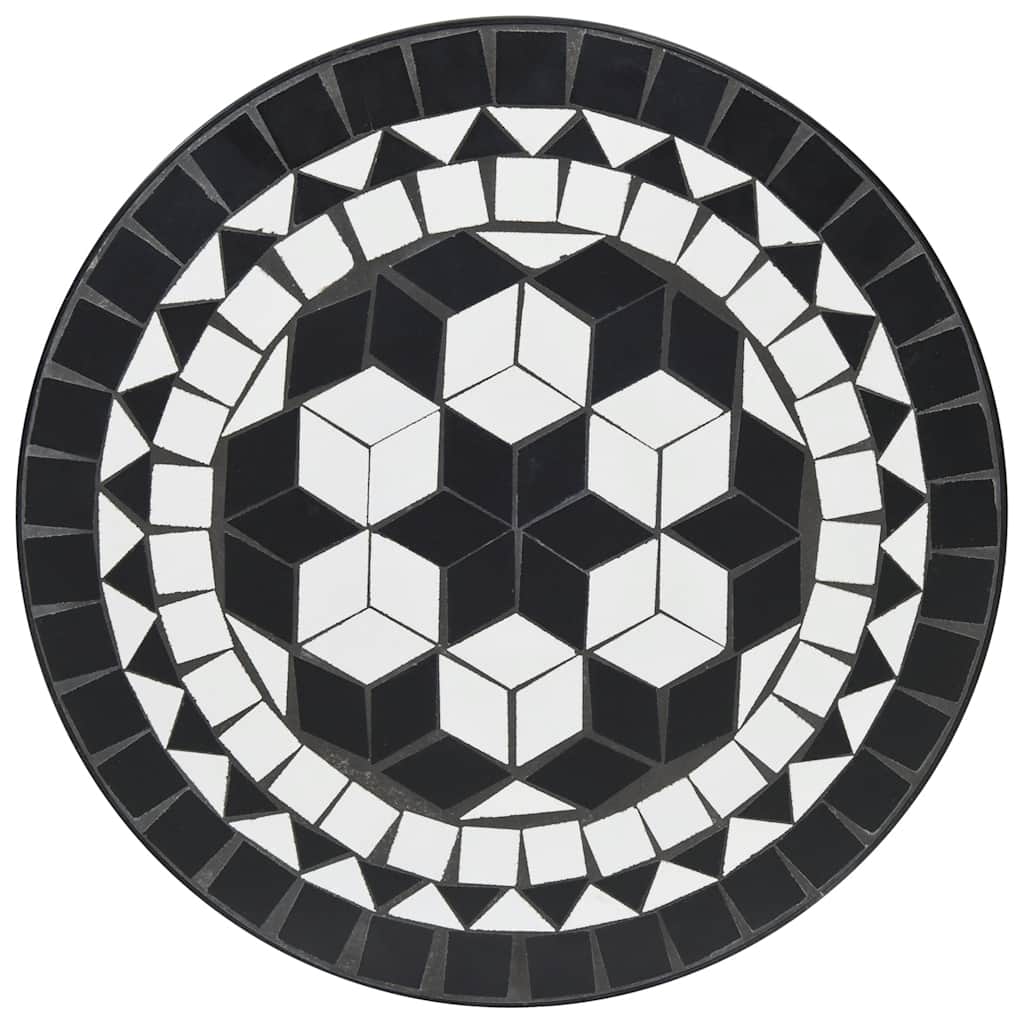vidaXL Mosaic Bistro Set Black and White Iron and Ceramic