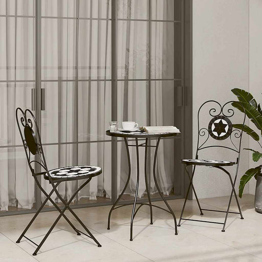 vidaXL Mosaic Bistro Set Black and White Iron and Ceramic