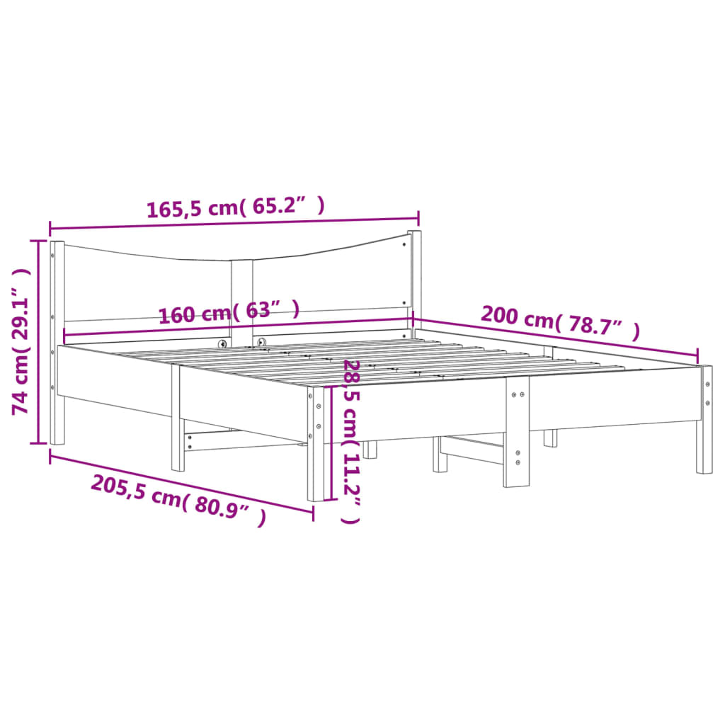 vidaXL Bed Frame without Mattress 160x200 cm Solid Wood Pine