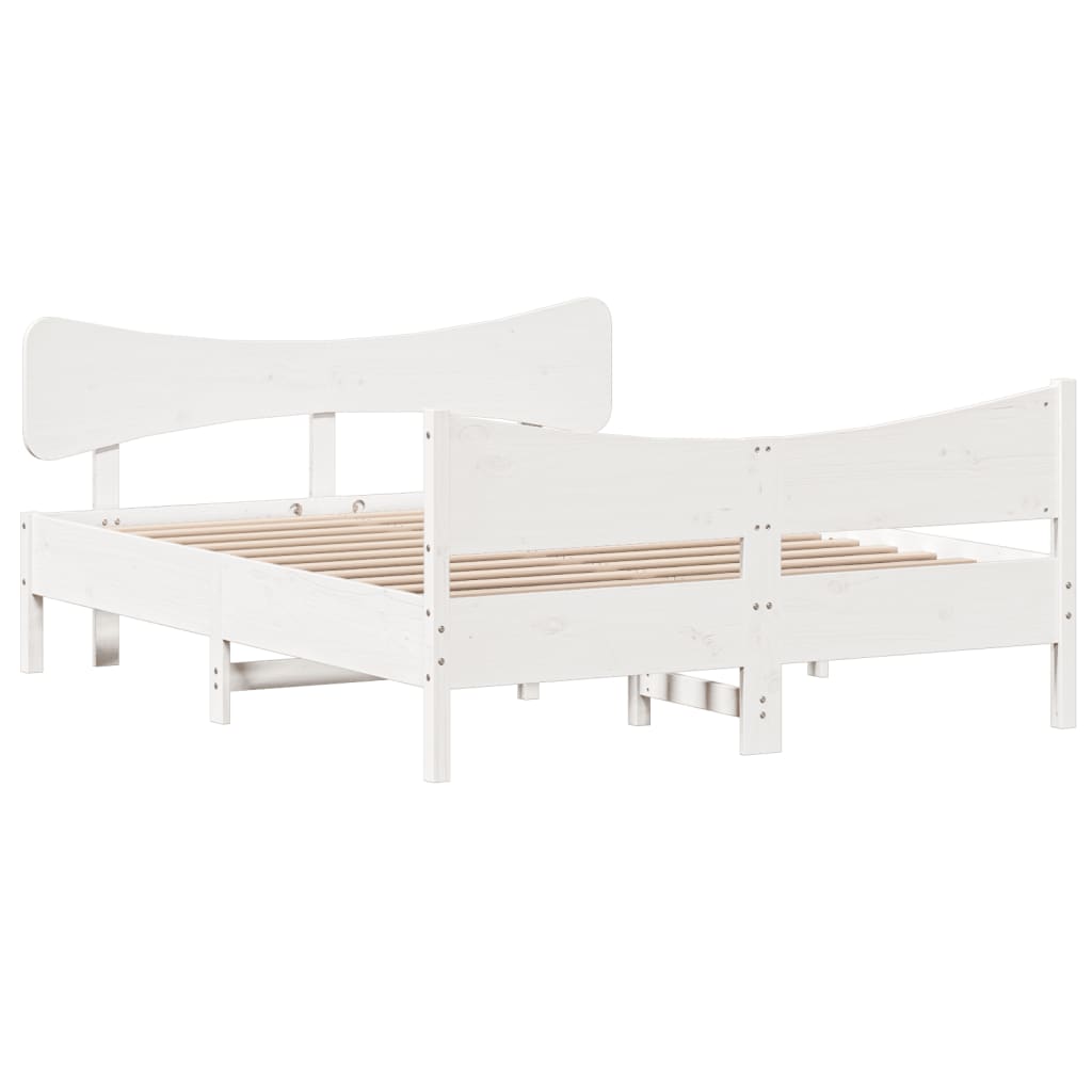 vidaXL Bed Frame without Mattress White 150x200 cm King Size Solid Wood Pine